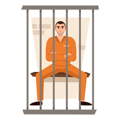 Prisoner in orange uniform. Colorful male prisoner. Arrested men. Vector flat illustration EPS10