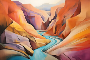 hopeful valley canyon. abstract landscape painting, generative ai