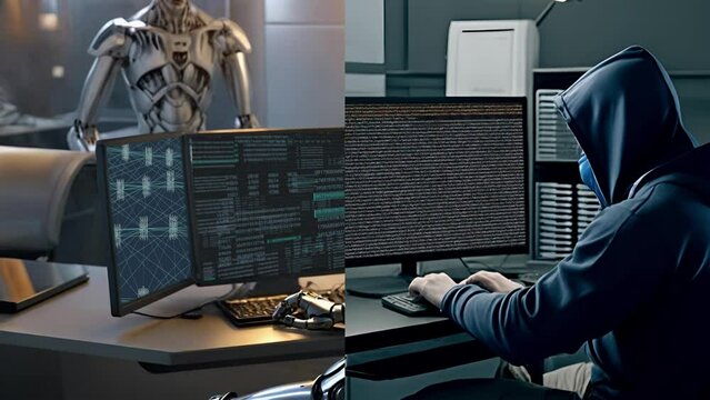 Vis&atilde;o art&iacute;stica conceitual de uma IA hacker, v&iacute;deo n&atilde;o foi feito por IA todas as imagens foram criadas por mim