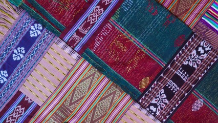 Various pattern handmade woven fabric from Indonesia, multicolor geometric textured textile...
