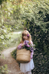 children's photo shoot with lilacs
