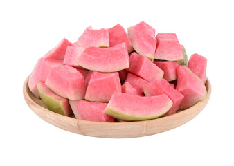 pink guava in plate wooden on transparent png