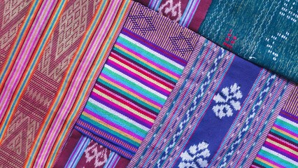 Various pattern handmade woven fabric from Indonesia, multicolor geometric textured textile...