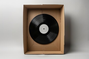 Obraz premium 12-inch vinyl LP record in cardboard cover on white background.. Beautiful simple AI generated image in 4K, unique.