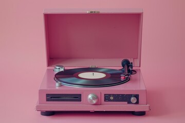 Obraz premium Close-up of a vintage turntable.Retro audio equipment.. Beautiful simple AI generated image in 4K, unique.