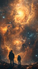 Cinematic Encounter:Alien Diplomat Discusses Matters with Ambassador in Nebula Landscape