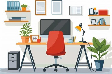 remote work from home office setup with computer and creative workspace vector illustration