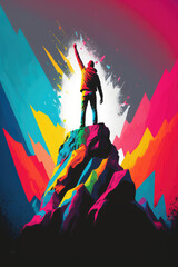 Fototapeta premium successful man on top of mountain a growth concept