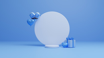 Love for happy father s day with frame and blue heart. Concept for Father's day. Gift box along with some festive decorations. Concept of sending love and surprise for dads. 3D rendering illustration