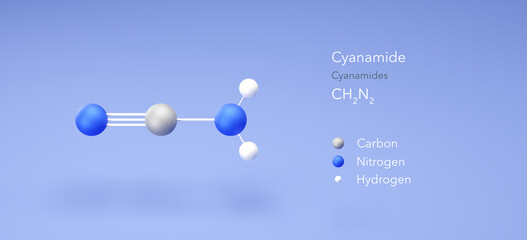 cyanamide molecule, molecular structures, cyanamides, 3d model, Structural Chemical Formula and Atoms with Color Coding