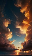 Landscape sunset view of horizon in nature with clear sky and a lake. 9:16 suitable for mobile phone wallpaper. AI Generated