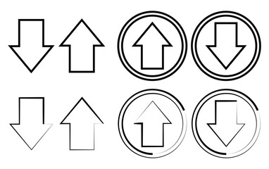 Up and down arrow, Push and Pull round warning direction arrow icons.