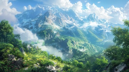 Stunning mountain scenery Where forests and rocks meet in a symphony of tranquility.