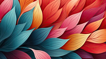Vibrant Seamless Leaf Pattern in Striking Autumn Colors, Ideal for Design Backgrounds
