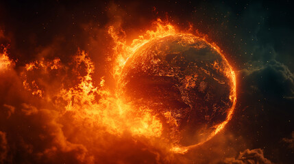 A fiery planet with a bright orange glow