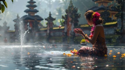 Fototapeta premium An ancient cleansing ritual at the sacred Tirta Empul spring in Ubud, Bali, Indonesia.