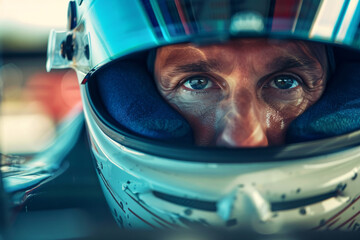 Obraz premium Close up of racer in a helmet
