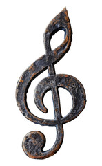 Rusty metal treble clef isolated on transparent background png