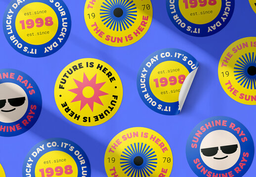 Smiley Round Stickers Set Mockup