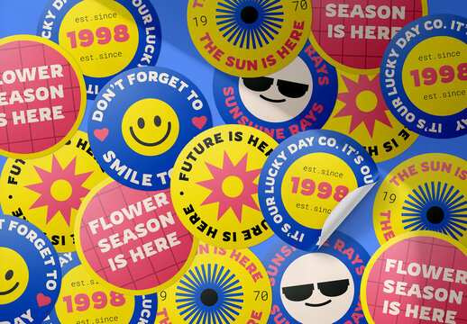 Bright Round Stickers Set Mockup