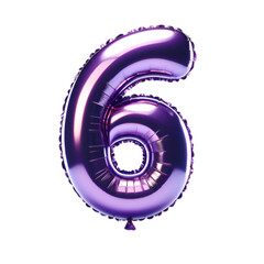 purple foil balloon shaped as the number '6'.