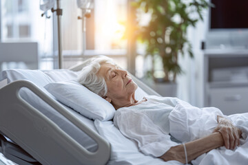 Senior woman lying in bed in hospital