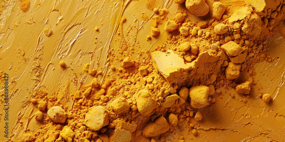 Poster vibrant yellow paint spilled on top of matching background creating textured design for art and desi