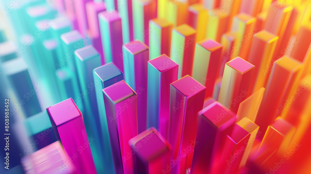 Aufkleber colorful and dynamic 3d rendering of a neon cityscape, showcasing an abstract array of towering, lum