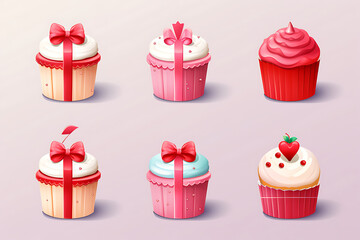Cupcake, Muffins set. Vector illustration isolated on white background.