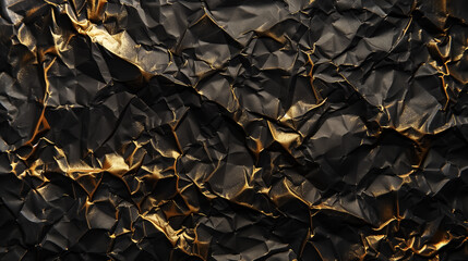 crumpled black and golden paper texture, vintage paper background, wrapping material, crease pattern