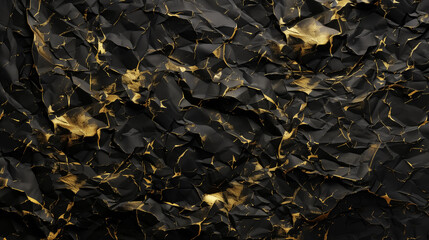 crumpled black and golden paper texture, vintage paper background, wrapping material, crease pattern