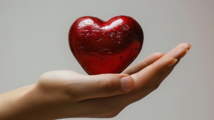 Red Heart Held by Human Hands