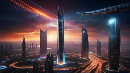 Urban Skyline:
Explore a futuristic cityscape with towering skyscrapers and sleek architecture....