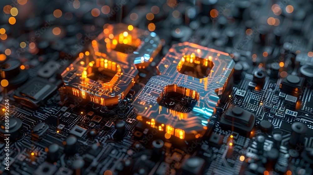 Aufkleber intricate circuit board with glowing microchips and interconnected pathways