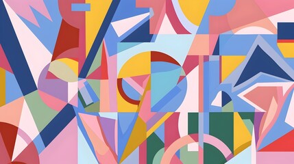 Vibrant Pastel Geometric Abstract Composition with Fragmented Shapes and Intersecting Colors - obrazy, fototapety, plakaty