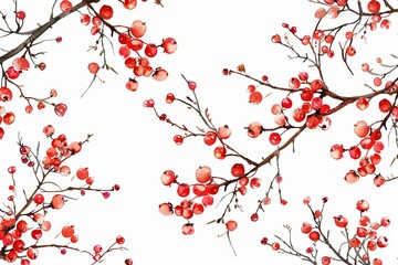 watercolor seamless pattern with small branches and red berries illustration