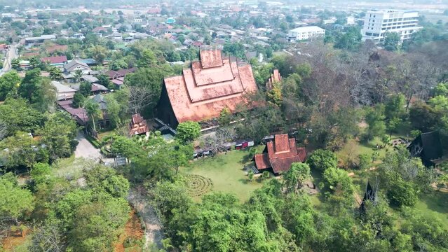 Baan Dam Museum from drone, Buddhist temple in Thailand, Thailand from the air