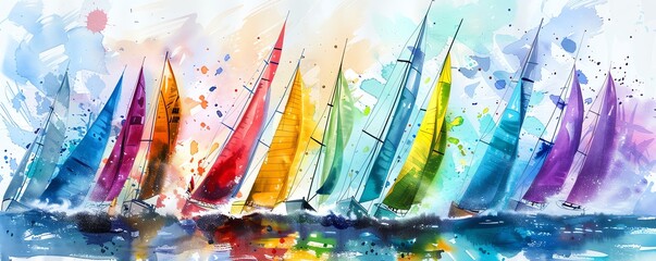 Aquarelle painting of sailboats