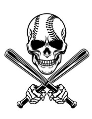 Baseball Skull | Baseball | Outdoor Sports Game | Baseball Team | Skeleton Hand | Head Ball | Dead Baseball Player | Skull Stitched Ball | Original Illustration | Vector and Clipart and Stencil