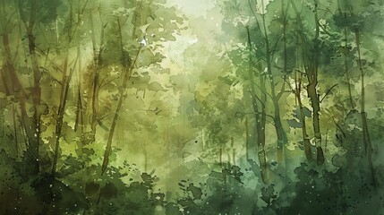 Create a watercolor painting of a lush green forest