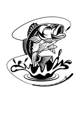 Bass Fish | Fishing | Fisherman | Bass Fishing | River Fishing | Sea Creature | Aqua Marine | Fishing Rod | Original Illustration | Vector and Clipart and Stencil