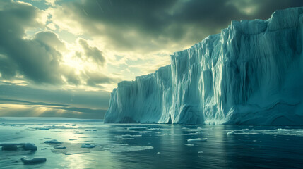 Tranquil arctic iceberg at sunset