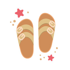 Flip flops icon with starfishes. Cute colorful shoes for summer design. Beach vacation concept. Vector cartoon illustration isolated on white. Flat design.