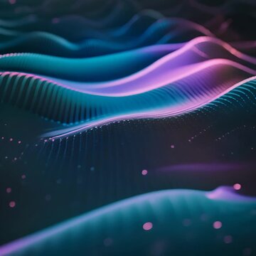 This captivating image depicts an ethereal soundscape filled with undulating waves of pulsing frequencies and shimmering The dynamic interplay of light and motion creates a mesmerizing meditative