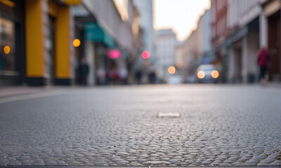 The street of the old town. Shops, signs, people going about their business, city life. An empty road. Have a nice day