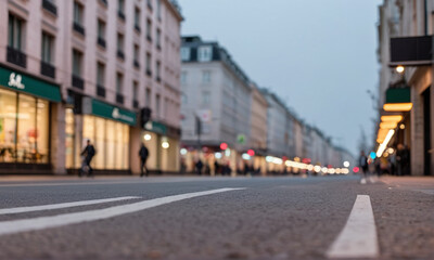 The street of the old town. Shops, signs, people going about their business, city life. An empty road. Have a nice day