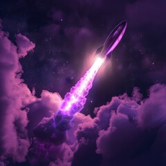 Futuristic Purple Rocket.Launch