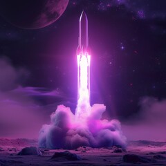 Futuristic Purple Rocket.Launch
