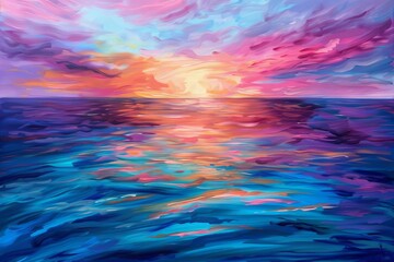 mesmerizing sunset reflection on tranquil sea surface abstract seascape acrylic painting