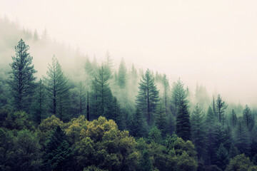 Natural forest background with foggy